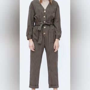Zara Basic Black Brown Striped  Jumpsuit